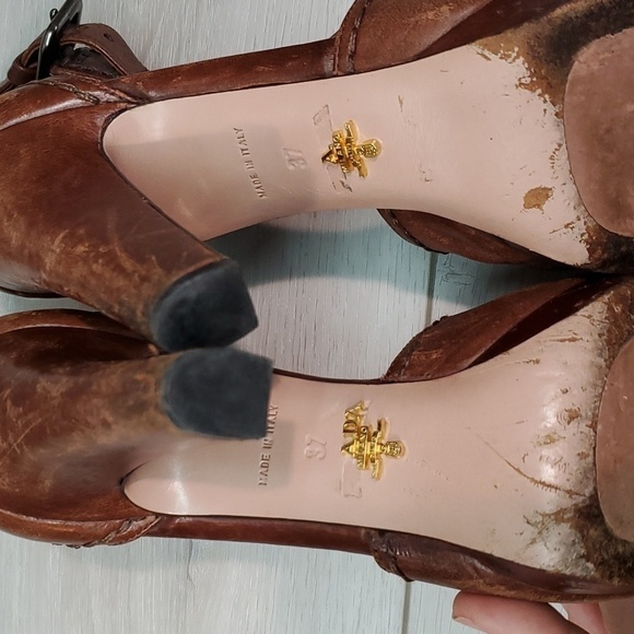 Prada Womens Ankle Zip Heels Pump Sandals shoes sz 37/7 - Picture 13 of 16